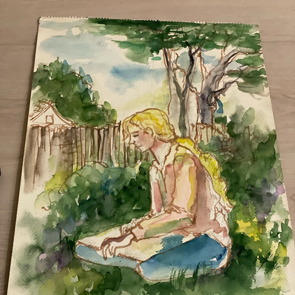 Watercolor Garden Scene Art original
